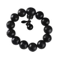 Handgelenk-Mala, Blitz Jujube, geschnitzt, schwarz, 10mm, 14PCs/Strang, verkauft von Strang