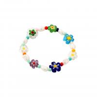 Pulseras de cristal de Murano, Perlas cultivadas de agua dulce, con Hilo elástico & Cristal de murano, Flor, Joyería & para mujer, longitud:aproximado 7 Inch, Vendido por Sarta