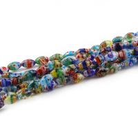 Millefiori Glasperlen, Glas Millefiori, oval, verschiedene Größen vorhanden, gemischte Farben, Länge:13.5-14 ZollInch, verkauft von Strang