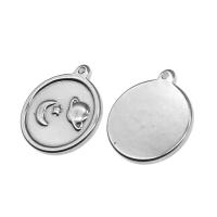 Stainless Steel Pendants, Round, silver color plated 