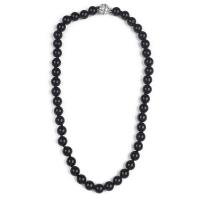 Los granos de cristal collar de esmalte, Cuentas de vidrio, Negro, 10mm, longitud:aproximado 49 cm, Vendido por Sarta