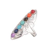 bague en alliage Zinc à Pierre précieuse , alliage de zinc, avec Pierre d'énergie, Placage de couleur argentée, pour femme, multicolore Diamètre inté Environ 17mm, Vendu par PC