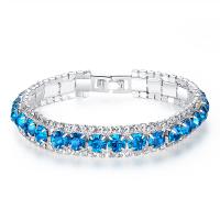 Zinc Alloy Rhinestone Bracelets, Round, silver color plated, with rhinestone 