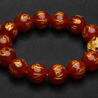 Om Mani Padme Hum Bracelet, Agate, copper color, 16mm 