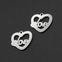 Stainless Steel Heart Pendants, silver color plated 