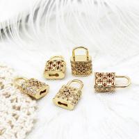 Cubic Zirconia Micro Pave Brass Pendant, Lock, gold color plated, micro pave cubic zirconia 