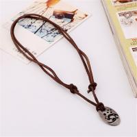 PU Leather Cord Necklace, Zinc Alloy, with PU Leather, Adjustable & fashion jewelry & handmade & Unisex, brown, 40-43cm*2,0.3cm 