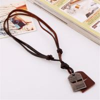 PU Leather Cord Necklace, Zinc Alloy, with PU Leather, Adjustable & fashion jewelry & handmade & Unisex, brown, 35-40cm*2,0.4cm 