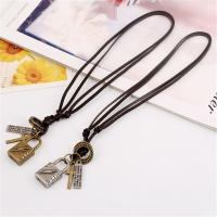 PU Leather Cord Necklace, Zinc Alloy, with PU Leather, Adjustable & fashion jewelry & handmade & Unisex 68-75cmuff0c0.3cm 