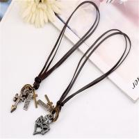 PU Leather Cord Necklace, Zinc Alloy, with PU Leather, Adjustable & fashion jewelry & handmade & Unisex 68-75cmuff0c0.3cm 