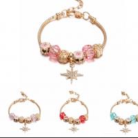 European Bracelets de laiton, avec Perle en alliage de zinc & résine, Rond, Placage de couleur d'or, avec strass, plus de couleurs à choisir Environ 18 cm, Vendu par brin