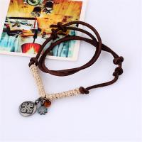 PU Leather Cord Necklace, Zinc Alloy, with PU Leather, Adjustable & fashion jewelry & handmade & Unisex, brown, 85-86cmuff0c0.3cm 