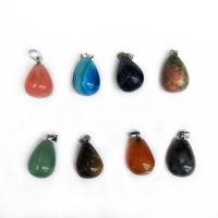 Gemstone Jewelry Pendant, Natural Stone, with Stainless Steel, Teardrop, silver color plated 