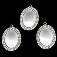 Stainless Steel Pendant Setting, Ellipse, silver color plated 