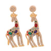 Boucle d'oreille de zinc alliage strass goutte, alliage de zinc, Girafe, bijoux de mode & pour femme & avec strass Vendu par paire