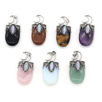 Gemstone Zinc Alloy Pendants, Natural Stone, with Zinc Alloy, silver color plated, DIY 