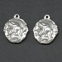 Stainless Steel Pendants, Round, silver color plated 