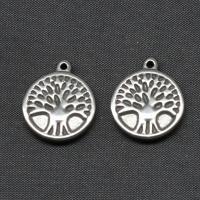 Stainless Steel Pendants, Round, silver color plated 