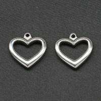 Stainless Steel Heart Pendants, silver color plated 