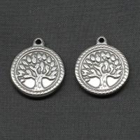 Stainless Steel Pendants, Round, silver color plated 