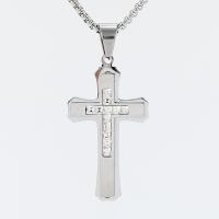 Rhinestone Stainless Steel Pendants, Cross, silver color plated, DIY & with rhinestone, silver color 