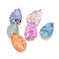 Ice Quartz Agate Pendants, gold color plated, DIY, mixed colors, 50mm 