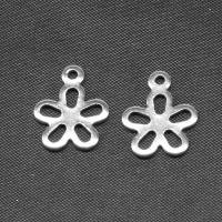 Edelstahl Blume Anhänger, silberfarben plattiert, 14x12x1mm, verkauft von PC