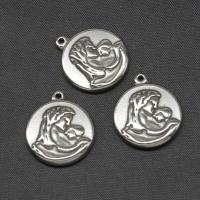 Stainless Steel Pendants, Round, silver color plated 