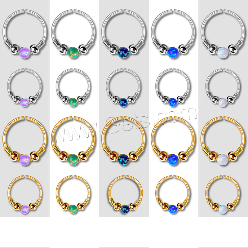 Stainless Steel Nose Piercing Jewelry, with Opal, Donut, plated, different size for choice, more colors for choice, Sold By PC