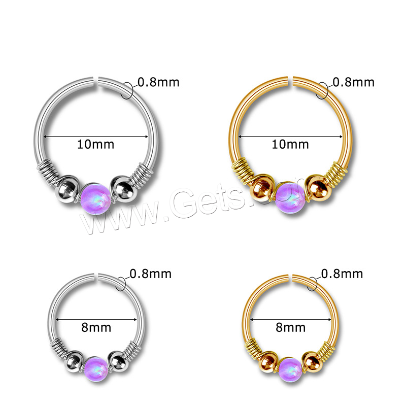 Stainless Steel Nose Piercing Jewelry, with Opal, Donut, plated, different size for choice, more colors for choice, Sold By PC