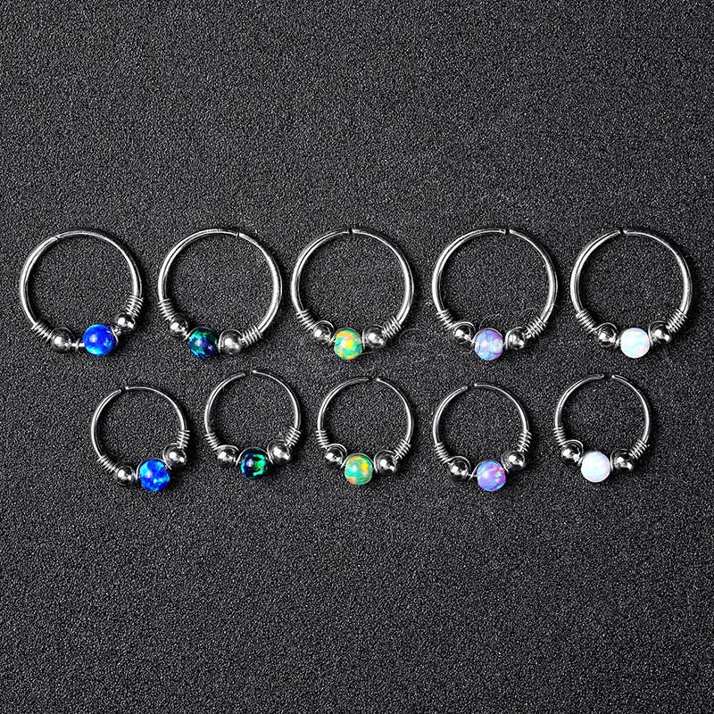 Stainless Steel Nose Piercing Jewelry, with Opal, Donut, plated, different size for choice, more colors for choice, Sold By PC