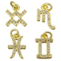 Cubic Zirconia Micro Pave Brass Pendant, 12 Signs of the Zodiac, gold color plated & micro pave cubic zirconia Approx 2.5mm 