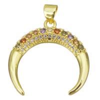 Cubic Zirconia Micro Pave Brass Pendant, Moon, gold color plated, micro pave cubic zirconia Approx 3.5mm 