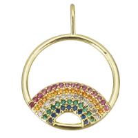 Cubic Zirconia Micro Pave Brass Pendant, Round, gold color plated, micro pave cubic zirconia & hollow Approx 