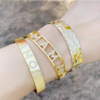 Messing Manschette Armband, plattiert, 18K platiniert & mit kubischem Zirkonia, goldfarben, 63x12mm, verkauft von PC