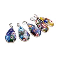 Handgewickelte Anhänger, Lampwork, mit Kupfernickel, Tropfen, plattiert, gemischte Farben, 35x17x1mm, verkauft von PC