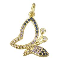 Cubic Zirconia Micro Pave Brass Pendant, Butterfly, gold color plated, micro pave cubic zirconia & hollow Approx 3.5mm 