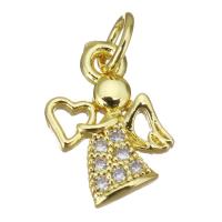 Cubic Zirconia Micro Pave Brass Pendant, Angel, gold color plated, micro pave cubic zirconia & hollow 