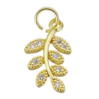 Cubic Zirconia Micro Pave Brass Pendant, Leaf, gold color plated, micro pave cubic zirconia 