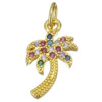 Cubic Zirconia Micro Pave Brass Pendant, Palm Tree, gold color plated, micro pave cubic zirconia Approx 3.5mm 