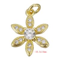 Cubic Zirconia Micro Pave Brass Pendant, Flower, gold color plated, micro pave cubic zirconia Approx 2.5mm 