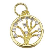 Cubic Zirconia Micro Pave Brass Pendant, Flat Round, gold color plated, micro pave cubic zirconia & hollow Approx 3.5mm 