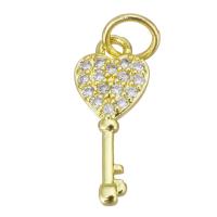 Cubic Zirconia Micro Pave Brass Pendant, Key, gold color plated, micro pave cubic zirconia Approx 3mm 