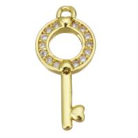 Cubic Zirconia Micro Pave Brass Pendant, Key, gold color plated, micro pave cubic zirconia & hollow Approx 1.5mm 