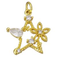 Cubic Zirconia Micro Pave Brass Pendant, Star, gold color plated, micro pave cubic zirconia & hollow Approx 2.5mm 