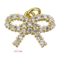 Cubic Zirconia Micro Pave Brass Pendant, Bowknot, gold color plated, micro pave cubic zirconia & hollow Approx 2.5mm 