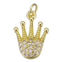 Cubic Zirconia Micro Pave Brass Pendant, Crown, gold color plated, micro pave cubic zirconia Approx 3.5mm 