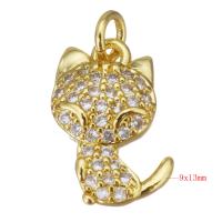 Cubic Zirconia Micro Pave Brass Pendant, Cat, gold color plated, micro pave cubic zirconia Approx 2.5mm 