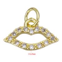 Cubic Zirconia Micro Pave Brass Pendant, Lip, gold color plated, micro pave cubic zirconia & hollow Approx 3.5mm 