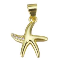 Cubic Zirconia Micro Pave Brass Pendant, Starfish, gold color plated, micro pave cubic zirconia Approx 3.5mm 